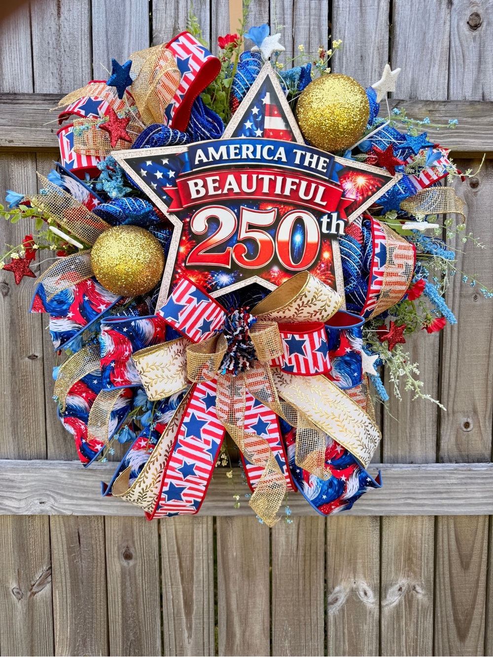 Hand Crafted Patriotic Wreath - Red, Blue, Gold